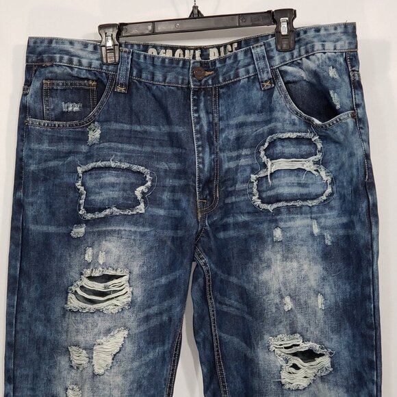 Smoke Rise  Distressed Bleached Jeans  Men's 42 X 32  Straight Leg  Relaxed - Picture 7 of 7